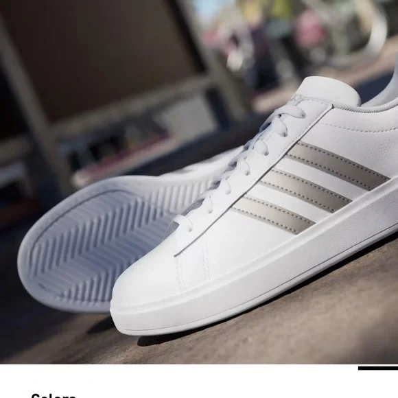 Adidas Court Shoes 2.0 Cloud Foam White Leather Platinum Stripe Comfort Sneakers - Picture 7 of 16